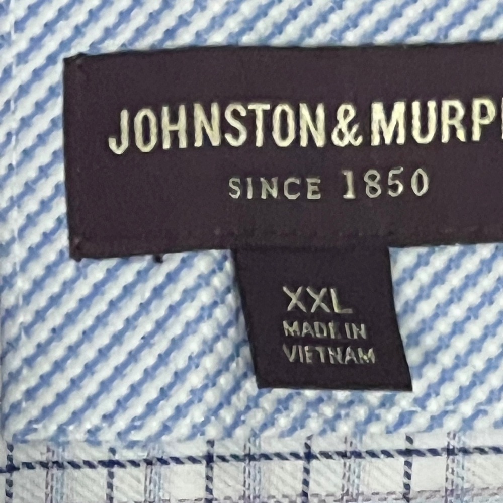 Johnston & Murphy Button Front Shirt Mens XXL Blue Excellent Check Cotton LS - Picture 2 of 9